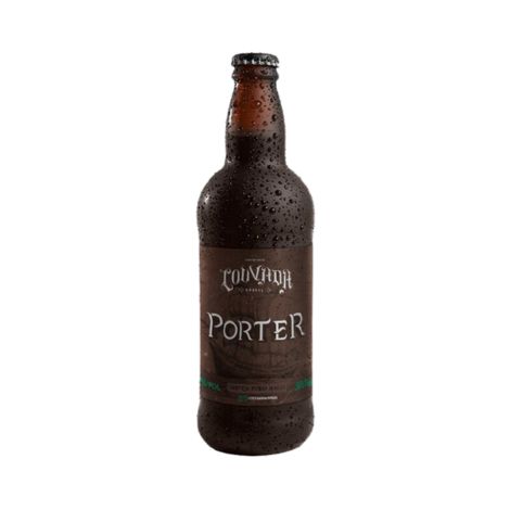 Uma garrafa de cerveja Porter da marca Louvada